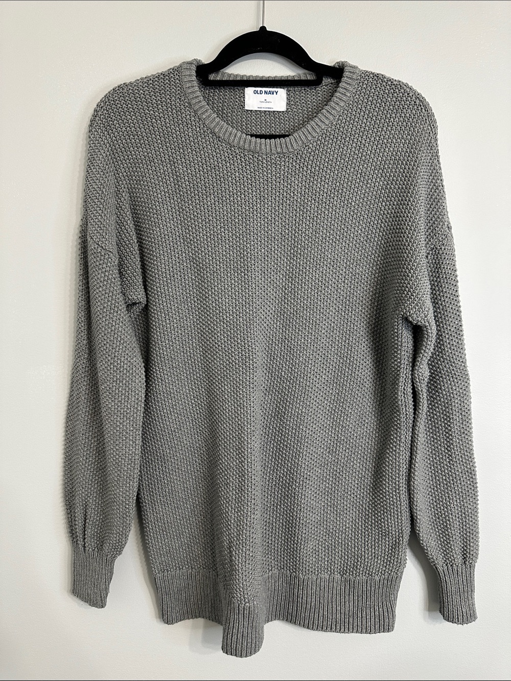 Old Navy Gray Women's Crewneck Tunic Length Textured Knit Sweater